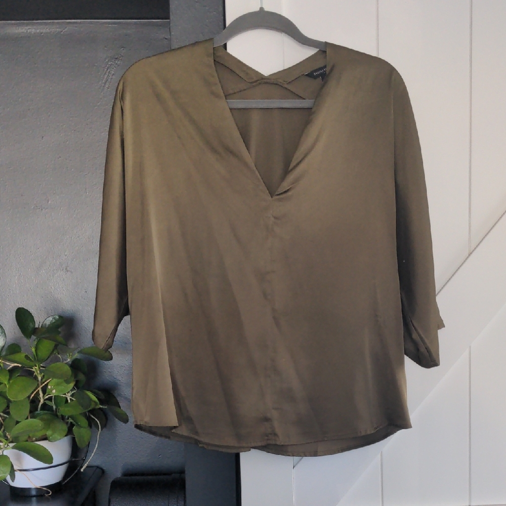 Banana Republic Satin V-Neck Bronze Blouse